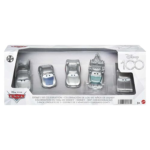 DISNEY Pixar Cars 5er-Pack - Lightning McQueen, Sally, Hook, Flo, Ramone, Platindekoration, Maßstab 1:55, für Kinder ab 3 Jahren, HPL98 von Disney Pixar Cars