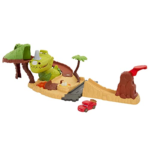 Disney Pixar Cars Spielzeug, Dinosaurier-Spielplatz Spielset mit Lightning McQueen Spielzeugauto, Dinosaurier- und von Kindern aktivierbare Action, Cars On The Road, HNL99 von Mattel