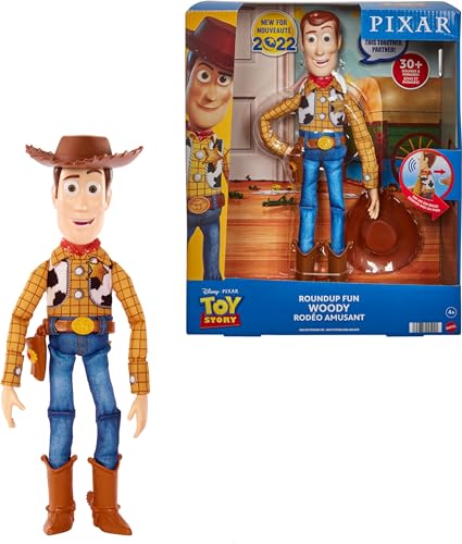 Mattel Disney und Pixar Toy Story Movie Toy, sprechende Woody Figur mit Ragdoll Körper, 20 Phrasen, Pull Tab aktiviert Sounds, Roundup Fun Woody, HFY35 von Mattel