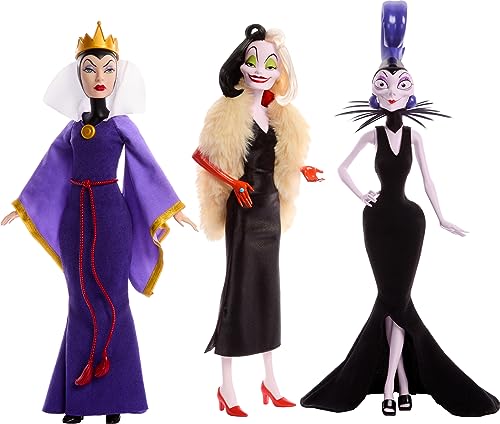 DISNEY Villains Böse Königin, Cruella de Vil & Yzma - Legendäre Schurkinnen Set mit detailreiche Outfits & Accessoires, für Sammler & Kinder, ab 3 Jahren, HRF56 von Mattel