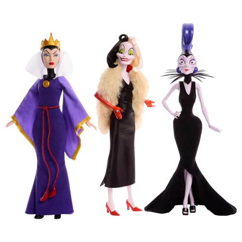 DISNEY Villains Böse Königin, Cruella de Vil & Yzma - Legendäre Schurkinnen Set mit detailreiche Outfits & Accessoires, für Sammler & Kinder, ab 3 Jahren, HRF56 von Mattel