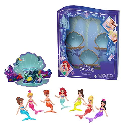 DISNEY Princess Arielle - Geschichtenbuchset von Arielle und 7 Meerjungfrauenfiguren, Unterwasser-Verpackung, für Kinder ab 3 Jahren, HLW96 von Mattel