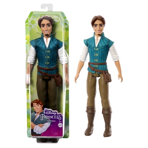 DISNEY Princess Flynn Rider - Puppe im charakteristischen Look, weiches Hemd, Gürteltasche, modellierte Hose und Stiefel, für Kinder ab 3 Jahren, HLV98 von Mattel