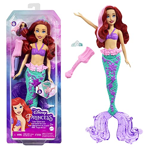 Mattel Disney Prinzessin Arielle die Meerjungfrau Puppe, Meerjungfrau Spielzeug, Schwanzflosse verändert durch Wasser Farbe, Disney Geschenke, Spielzeug ab 3 Jahre, HLW00 von Disney Princess