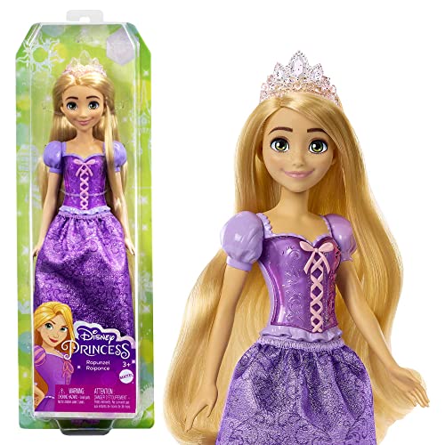 Disney Prinzessin Mattel Rapunzel Puppe, Lange Haare zum Frisieren, beweglich, abnehmbare Schuhe und Diadem, Disney Geschenke, Spielzeug ab 3 Jahre, HLW03 von Disney Princess