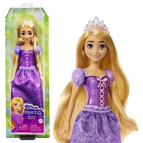 Disney Prinzessin Mattel Rapunzel Puppe, Lange Haare zum Frisieren, beweglich, abnehmbare Schuhe und Diadem, Disney Geschenke, Spielzeug ab 3 Jahre, HLW03 von Disney Princess