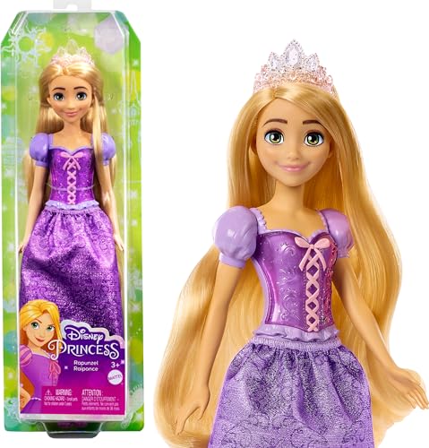 Mattel Disney Prinzessin Rapunzel Puppe, lange Haare zum Frisieren, beweglich, abnehmbare Schuhe und Diadem, Disney Geschenke, Spielzeug ab 3 Jahre, HLW03 von Disney Prinzessin
