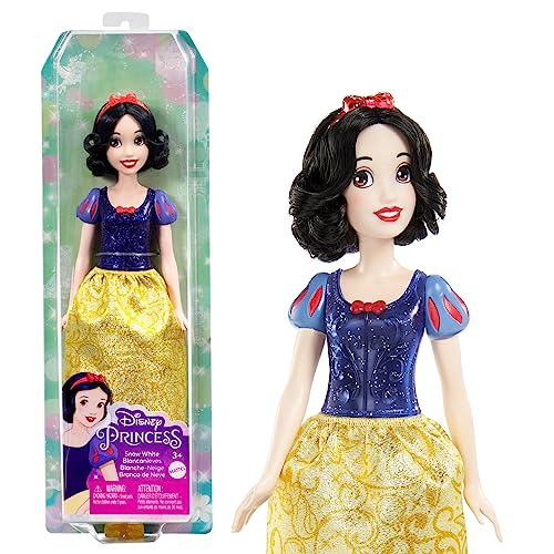 Mattel Disney Prinzessin-Spielzeug, bewegliche Schneewittchen-Modepuppe mit glitzernder Kleidung und Accessoires, inspiriert vom Disney-Film, Geschenk für Kinder, HLW08 von Mattel