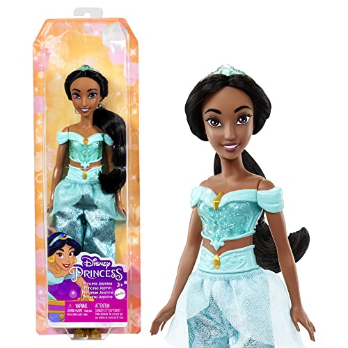 Disney Prinzessin-Spielzeug, bewegliche Jasmin-Modepuppe mit glitzernder Kleidung und Accessoires, inspiriert vom Disney-Film, Geschenk für Kinder, HLW12 von Mattel