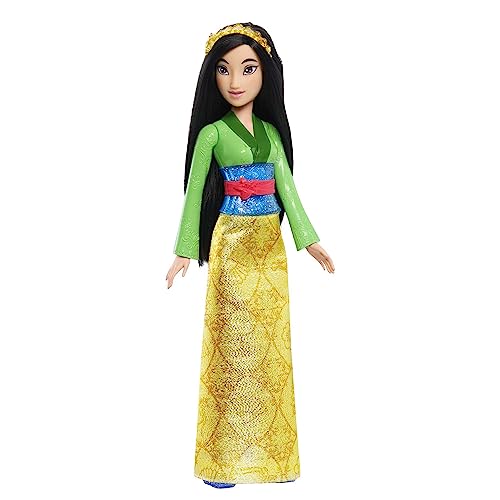 Disney Prinzessin-Spielzeug, bewegliche Mulan-Modepuppe mit glitzernder Kleidung und Accessoires, inspiriert vom Disney-Film, Geschenk für Kinder, HLW14 von Mattel