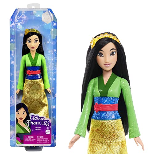 Disney Prinzessin-Spielzeug, bewegliche Mulan-Modepuppe mit glitzernder Kleidung und Accessoires, inspiriert vom Disney-Film, Geschenk für Kinder, HLW14 von Mattel