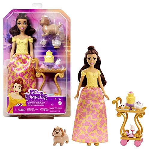 Mattel Disney Princess Belles Teewagen - Puppe, Freundefiguren, Zubehör, rollender Teewagen, 2 Ebenen, Stufentorte, geblümtes Kleid, Lange Haare, für Kinder ab 3 Jahren, HLW20 Mattel Disney Princess Belles Teewagen - Puppe, Freundefiguren, Zubehör, rollender Teewagen, 2 Ebenen, Stufentorte, geblümtes Kleid, Lange Haare, für Kinder ab 3 Jahren, HLW20 von Disney Princess