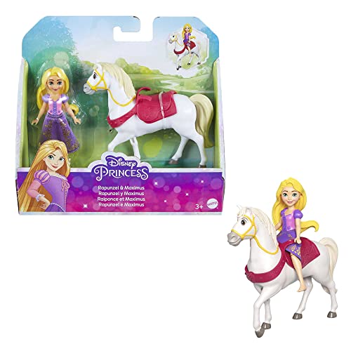 Disney Prinzessin-Spielzeug, bewegliche kleine Rapunzelpuppe und Pferd Maximus aus dem Disneyfilm Rapunzel Neu verföhnt“, Geschenke für Kinder, HLW84 von Mattel