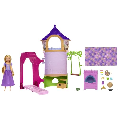 Disney Princess HMV99 - bewegliche Rapunzel-Puppe und Turm Spielset mit rundum Spielspaß, 6 Spielbereiche und 15 Zubehörteile, inspiriert durch den Disney-Film, Puppen Spielzeug ab 3 Jahren von Disney Prinzessin