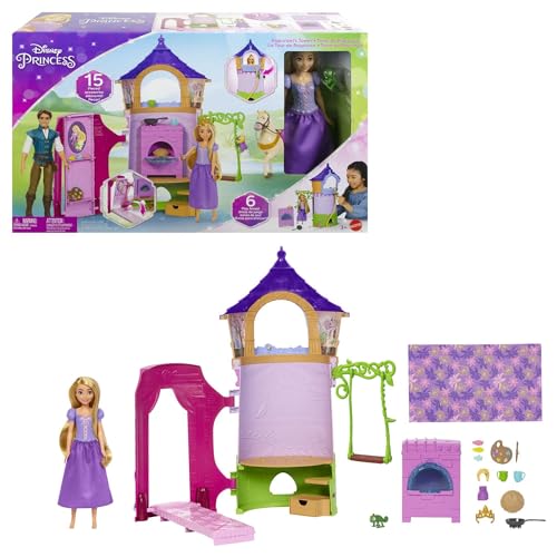 Disney Princess HMV99 - bewegliche Rapunzel-Puppe und Turm Spielset mit rundum Spielspaß, 6 Spielbereiche und 15 Zubehörteile, inspiriert durch den Disney-Film, Puppen Spielzeug ab 3 Jahren von Disney Prinzessin