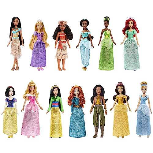 Disney Princess HPG74 - 13 Prinzessinnen-Modepuppen mit Glitzerkleidung und Accessoires, inspiriert von Disney-Filmen, Disney Prinzessin Puppen Spielzeug ab 3 Jahren von Mattel