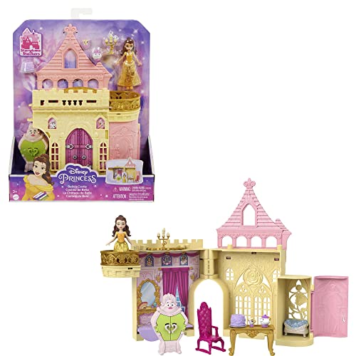 Disney Princess HPL52 - Disney Princess-Spielzeug, Belles Stapelschloss Puppenhaus-Spielset mit kleiner Puppe und 8 Teilen, inspiriert von dem Disney-Film, Reisespielzeug und Geschenke für Kinder von Mattel