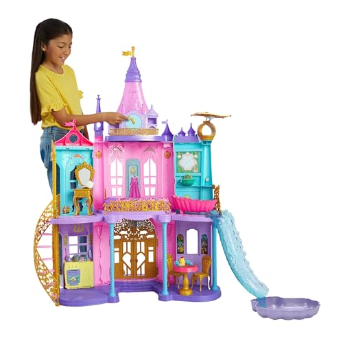 Mattel Disney Prinzessin Puppenhaus, Magisches Schloss, 3 Etagen, 10 Spielbereiche, mit Licht und Geräuscheffekten, inkl. 28 Zubehörteilen, Disney Geschenke, Spielzeug ab 3 Jahre, HLW29 von Mattel