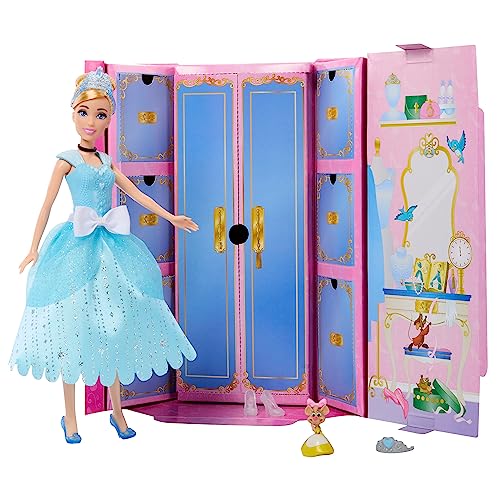 DISNEY Princess Royal Fashion Reveal Cinderella-Puppe - Modeset mit 12 Teilen, über 125 Kombinationsmöglichkeiten, bewegliche Puppe mit weichem Haar, für Kinder ab 3 Jahren, HMK53 von Mattel