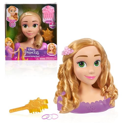 Disney Princess 20 cm Rapunzel Frisierkopf mit Zubehör, 7-teilig, Blondes Haar, Kinderspielzeug für Altersgruppen ab 3 Jahren von Just Play von Just Play