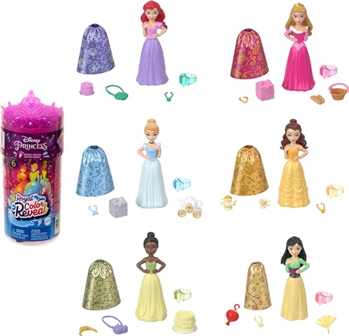 Mattel DISNEY Princess - Party Edition Sortiment, Color Reveal-Puppe, 6 Überraschungen, Wasser-Röhre, Diadem, für Kinder ab 3 Jahren, HMK83 von Mattel
