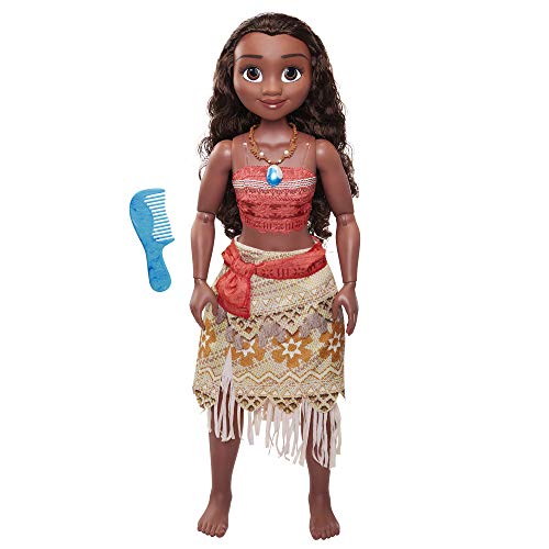 Disney Princess Vaiana, 80 cm große Spielpuppe von Jakks Pacific, bewegliche Puppe, mit Bürste zum Kämmen ihrer welligen Locken, vom Film inspiriertes Kleid, abnehmbare Halskette mit Anhänger von Disney Princess