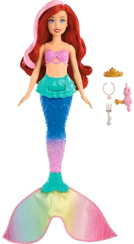 Mattel DISNEY Arielle - Meerjungfrauenpuppe mit Farbwechseleffekt, inklusive Seepferdchen-Freund, Diadem, Halskette und Dingelhopper für Unterwasserabenteuer, HPD43 von Mattel