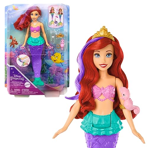 Mattel DISNEY Arielle - Meerjungfrauenpuppe mit Farbwechseleffekt, inklusive Seepferdchen-Freund, Diadem, Halskette und Dingelhopper für Unterwasserabenteuer, HPD43 von Mattel