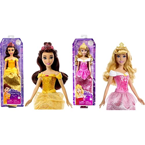 Disney Prinzessin-Spielzeug, bewegliche Belle-Modepuppe mit glitzernder Kleidung und Accessoires & Disney Prinzessin-Spielzeug, bewegliche Aurora-Dornröschen -Modepuppe von Disney Princess