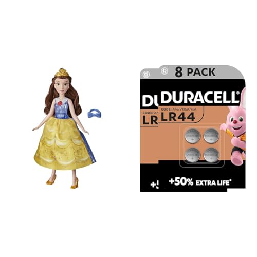 lle, Modepuppe mit Wechselfunktion, Spielzeug für Mädchen ab 3 Jahren + Duracell Specialty LR44 Alkali-Knopfzelle 1,5 V, 8er-Packung (76A/A76/V13GA) entwickelt für die Verwendung in Spielsachen, Tasc von Disney Princess