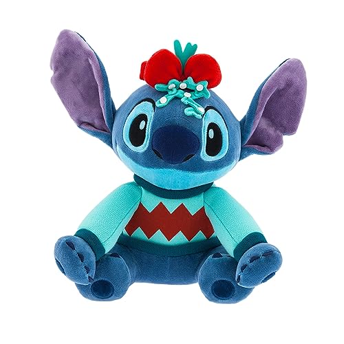 Disney Store Offizieller Stitch Festliches Mittelgroßes Kuscheltier, Lilo & Stitch, 35 cm, Weihnachtliches Stofftier in Strickpullover, Schleife und Mistelzweig von Disney Store