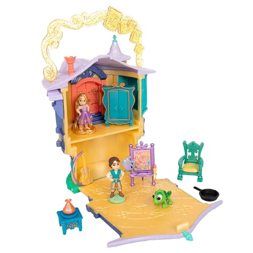 Disney Store Official - Rapunzel - Neu verföhnt - Puppenhaus - 14 cm/5,5" - Once Upon a Story - Spielset - Mit Rapunzels Turm, Flynn Rider, Pascal, Spielzeuggitarre und -möbeln - Ab 3 Jahren geeignet von Disney Store