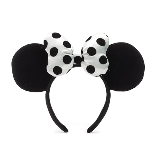 Disney Store Offizieller Walt Disney World Minnie Maus Ohren Haarreif in Monochrom, Unisex Samt-Finish Kopf-Accessoire mit Schleife für Erwachsene - Einheitsgröße von Disney Store