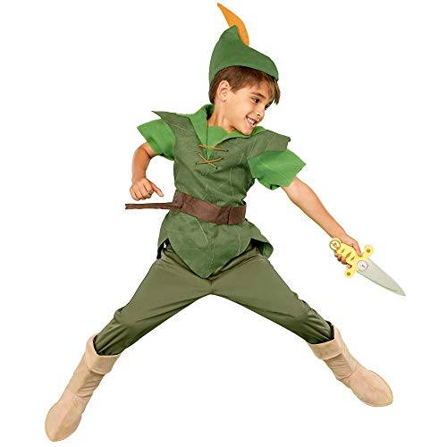 Disney Store Offizielles Peter-Pan-Kostüm für Kinder, abenteuerliches junges klassisches Party-Outfit mit Tunika-Oberteil, Hut – Größe 5–6 Jahre von Disney Store