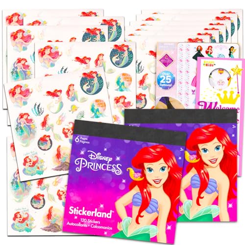 Die kleine Meerjungfrau Aufkleber Partygeschenk-Set – Paket mit 120 kleinen Meerjungfrauen-Aufklebern für Kinder, Jungen, Mädchen plus Bonus-Tattoos, mehr | Ariel-Aufkleber-Buch von Disney