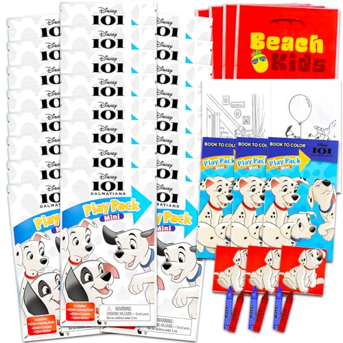 Disney 101 Dalmatiner Mini-Partygeschenk-Set für Kinder – Paket mit 24 Mini-101 Dalmatinern Grab n Go Spielpackungen mit Malvorlagen, Aufklebern und mehr (101 Dalmatiner Geburtstagspartyzubehör) von Disney