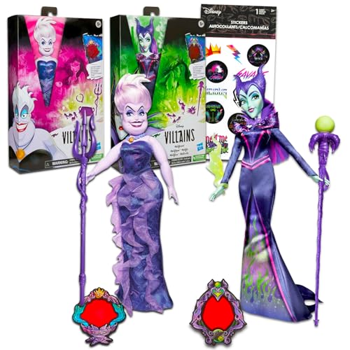 Disney Bösewichte Puppen-Set für Mädchen – Bündel mit 2 Disney Bösewichten Puppen mit Maleficent und Ursula plus Aufklebern | Disney Bösewichte Geschenke von Disney