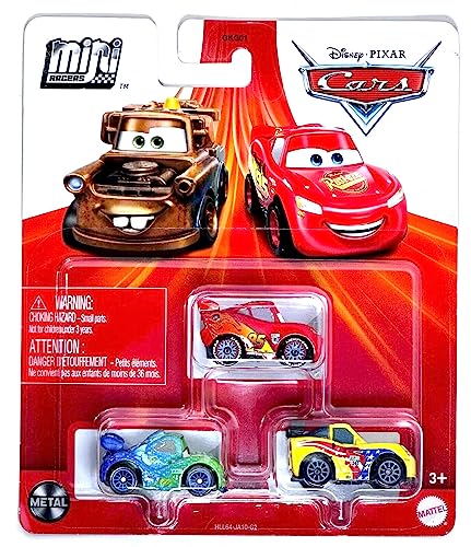 Disney Cars Mini Racers 3-Pack (Jeff Gorvette, Lightning McQueen mit Rennrädern, Carla Veloso) von Disney