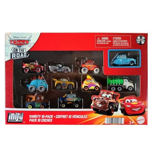 Disney Cars Toys Mini Racers Set mit 10 Mini-Druckguss-Spielzeugautos, Derby Racers Serie, mit Mato, Datz Jammin, Ivy, Mater und mehr von Disney