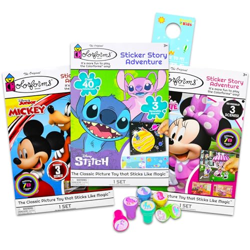 Disney Colorforms für Kinder Aktivitätsset – 3-teiliges Set mit Mickey Mouse, Minnie und Stitch Colorform Mess-Free Activity Plus Stempeln, mehr | Repositionierbares Aktivitätsset von Disney