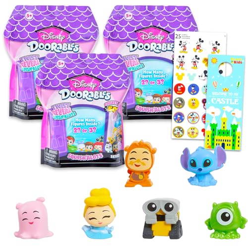 Disney Doorables Squish'Alots Blind-Taschen – Bündel mit 3 Squishalots Doorables Minifiguren für Kinder, Erwachsene plus Aufkleber, Disney Squishy Minifiguren von Disney