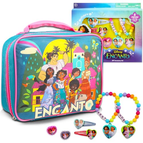Disney Encanto Geschenkset für Mädchen – Bundle mit Encanto Lunchtasche plus Encanto Zubehör-Set mit Armbändern, Haarspangen und Ringen | Encanto Geburtstagsgeschenke von Disney