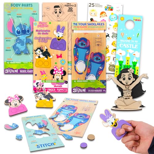 Disney Holzpuzzles 4 Pack - Bündel mit 4 pädagogischen Puzzles mit 3D-Figur, Fingerpuppen, Körperteilen, Schuhbinden Aktivitäten plus Aufkleber, mehr | Disney Holzspielzeug für Kleinkinder Disney Holzpuzzles 4 Pack - Bündel mit 4 pädagogischen Puzzles mit 3D-Figur, Fingerpuppen, Körperteilen, Schuhbinden Aktivitäten plus Aufkleber, mehr | Disney Holzspielzeug für Kleinkinder von Disney