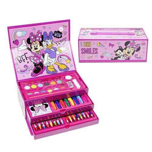 Disney Minnie Mouse Schreibwaren-Set, Enthält Buntstifte, Marker, Wasserfarben, Pinsel, Schwamm, Bleistift, Radiergummi, Bleistifte, Notizbuch, Aktentasche, Schulset für Mädchen von Disney
