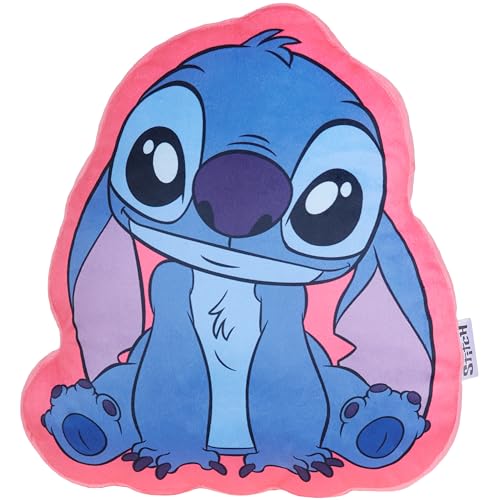 Disney Plüsch Zierkissen mit Füllung und Bezug, 3D Kinderzimmer Kissen für Bett - Geschenke für Kinder (Blau/Rot Stitch) von Disney