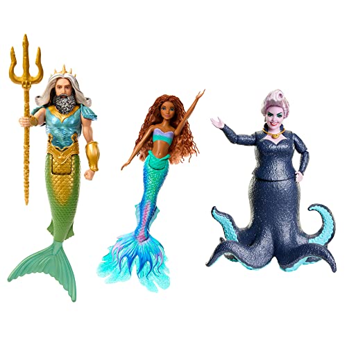 DISNEY Arielle, die Meerjungfrau - König Triton, Ursula und Arielle in bekannten Outfits, beweglich und mit abnehmbaren Accessoires, für fantasievolles Spielen und Sammeln, ab 3 Jahren, HND28 von Mattel