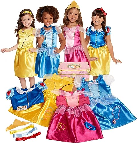 Disney Princess 4 Kleider: Aurora, Belle, Cinderella, 1vweißes Outfits, 4 Oberteile und 3 Röcke, 21 Teile, für Mädchen zwischen 3-6 Jahren von Disney Princess