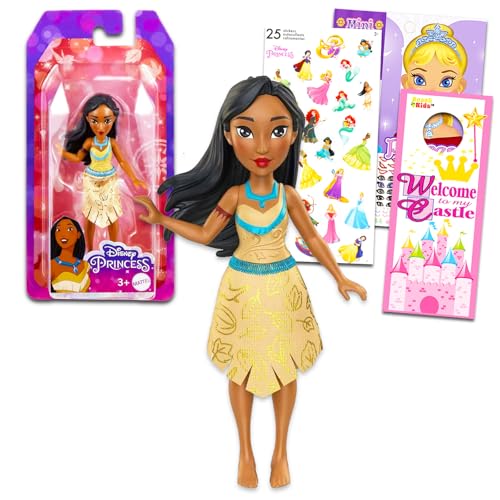 Disney Princess Pocahontas Puppen-Set, 3-teiliges Pocahontas-Spielzeug-Set mit Pocahontas-Puppe für Mädchen, Aufkleber und mehr (Pocahontas 12,7 cm kleine Figur für Kinder, Kleinkinder) von Disney