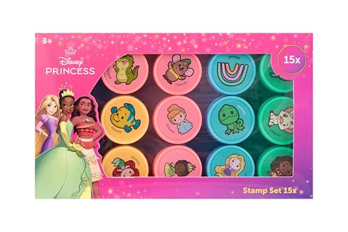 Disney Princess Stempelset 15-teilig | Stempel Kinder mit Rapunzel, Vaiana & Tiana | Bastelset Mädchen ab 3 Jahren | Kreatives Spielzeug für Kindergeburtstag & Mitgebsel | FSC-Zertifiziert von Disney