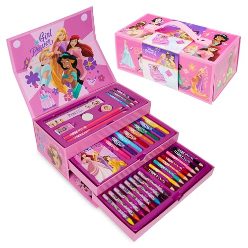 Disney Prinzessinnen Marker & Farbkasten Set, Zeichen- und Malset, 34-Teiliges Kunstset für Kinder mit Notizblock & Schreibwaren (Rosa Princesses) von Disney